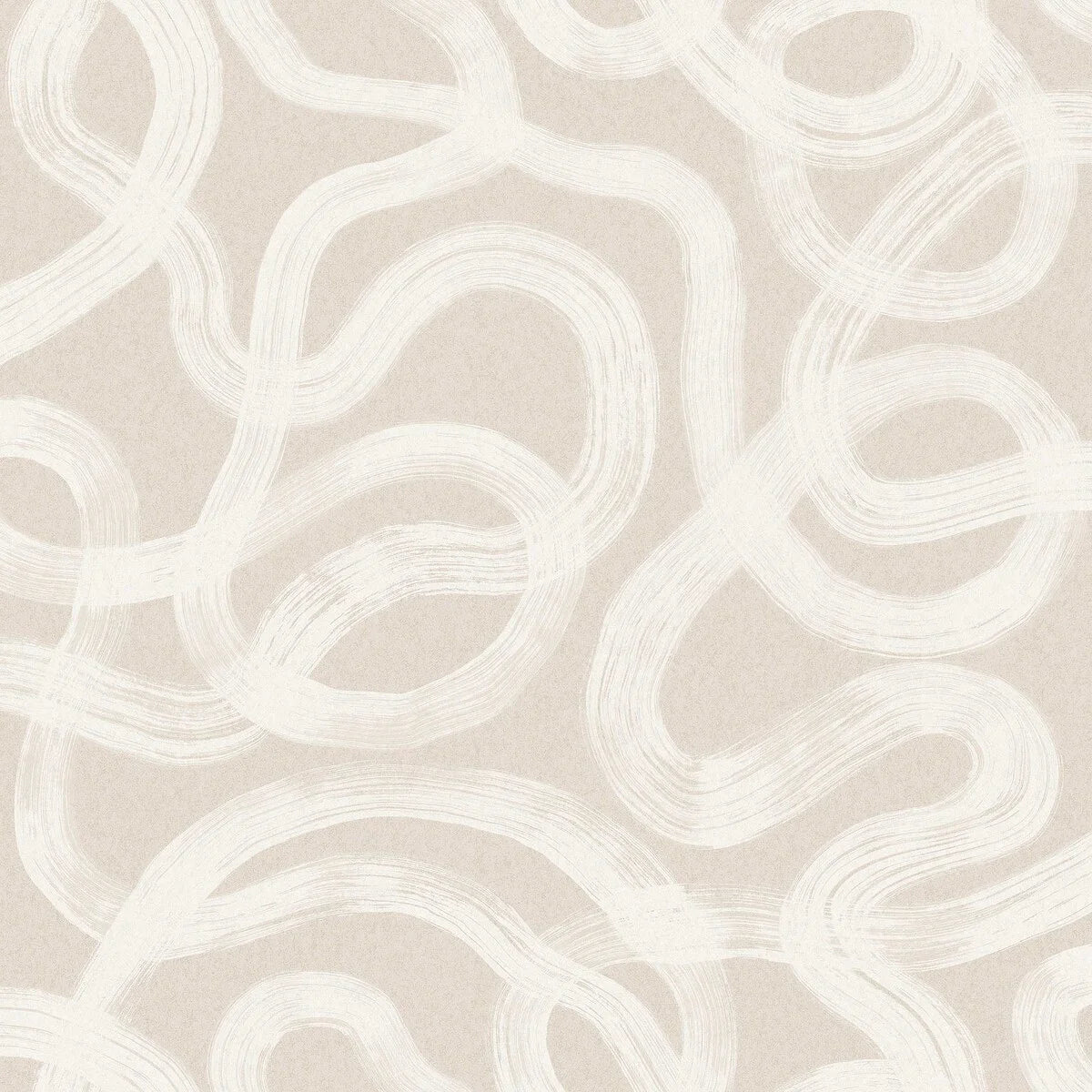 Non-woven paper wallpaper with abstract CURVE pattern in beige and white