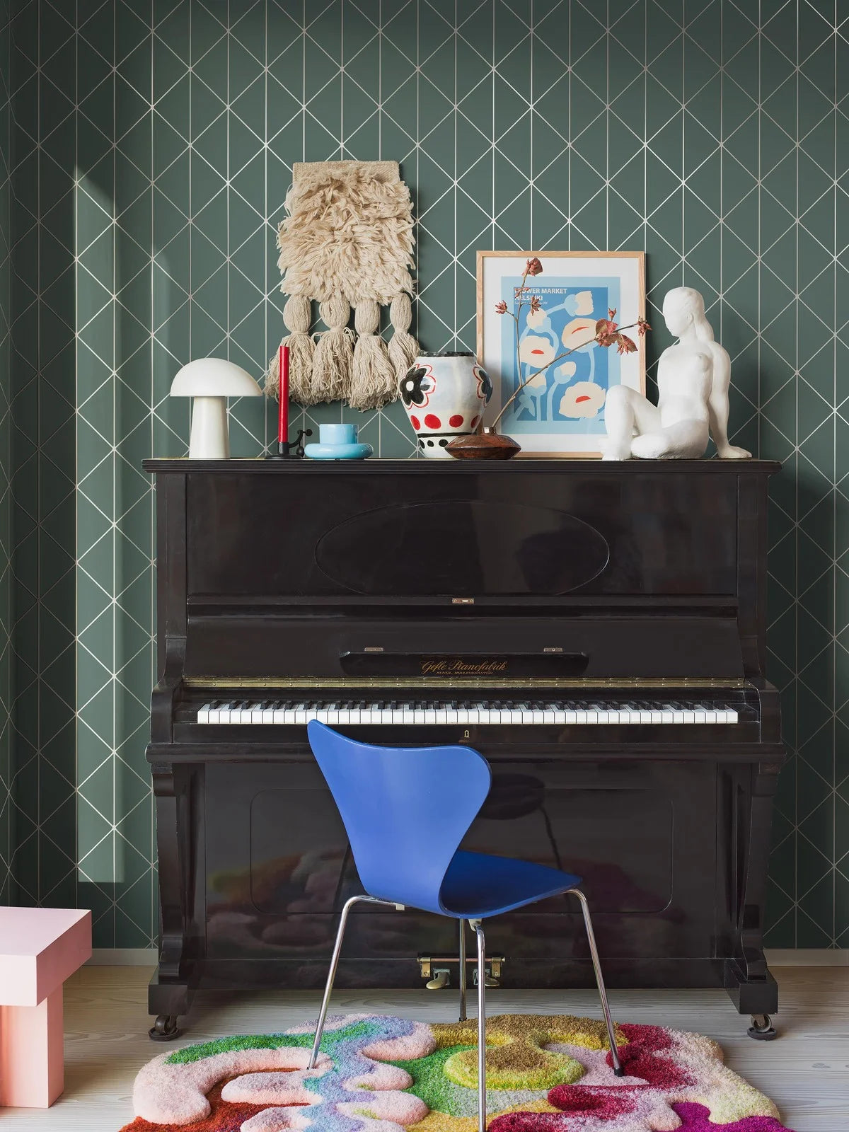 Tapeta flizelinowa papierowa z geometrycznym wzorem DIAMONDS zielony