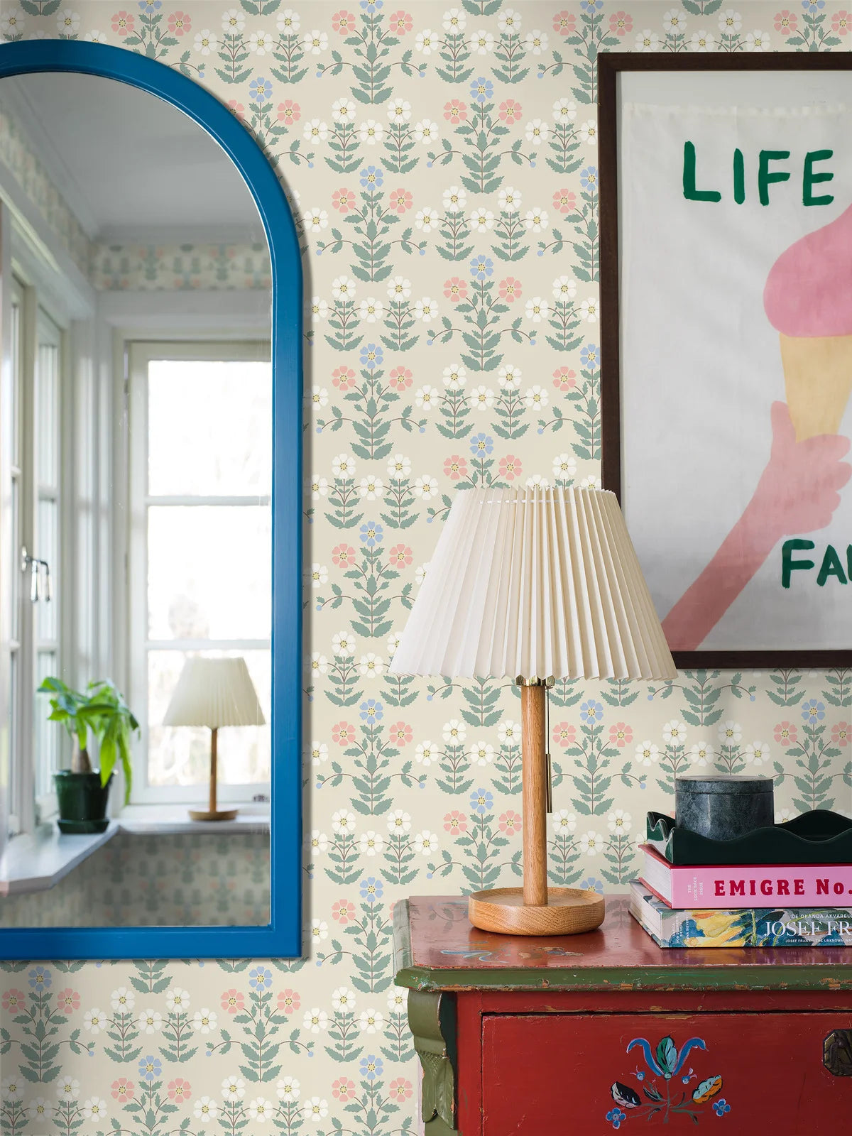 Tapeta s rostlinným motivem květin SIPPOR béžová s modrou