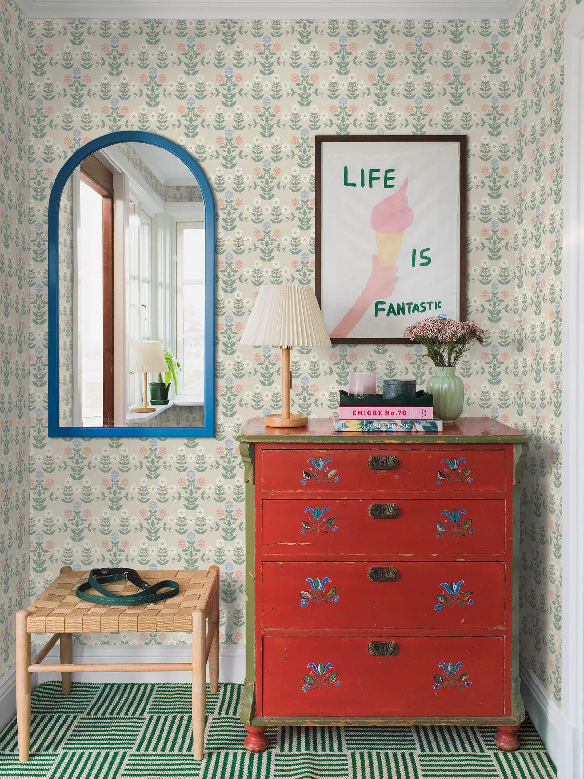 Tapeta s rostlinným motivem květin SIPPOR béžová s modrou