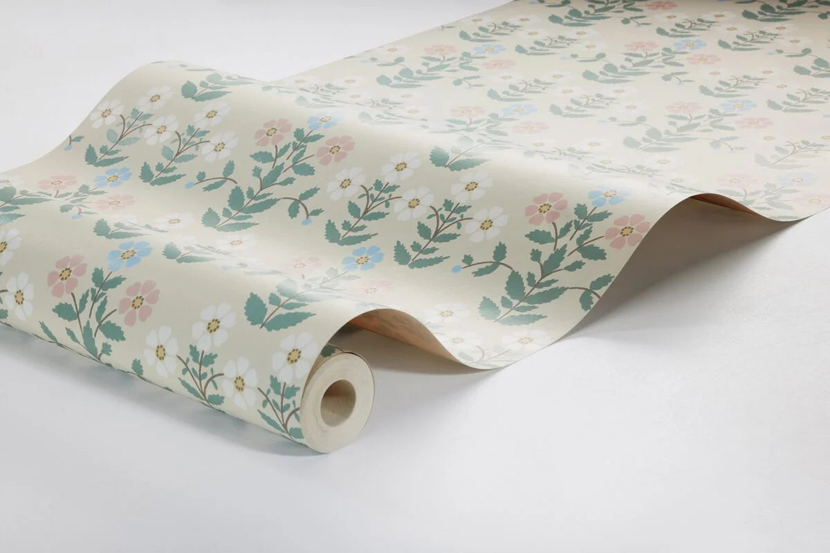 Tapeta s rostlinným motivem květin SIPPOR béžová s modrou