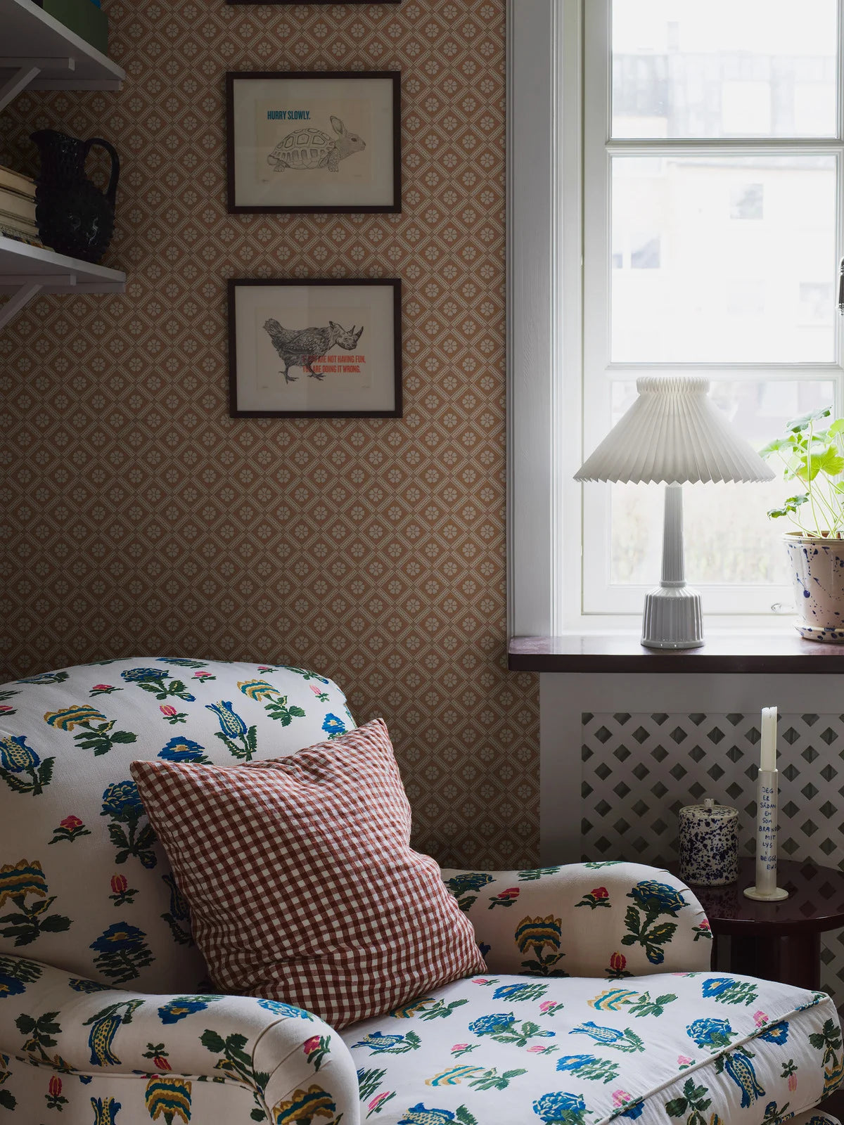 LOVE geometric pattern wallpaper terracotta