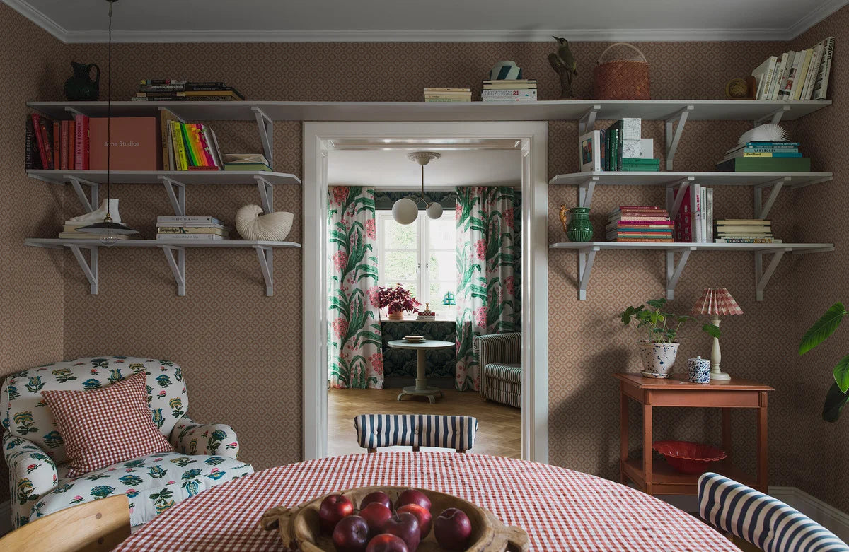 LOVE geometric pattern wallpaper terracotta