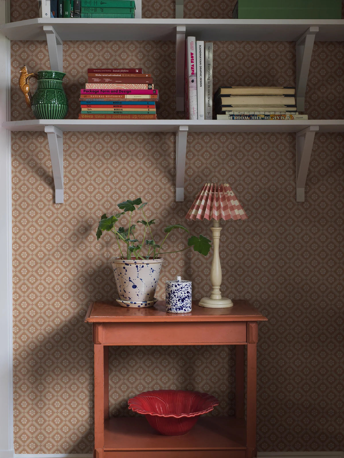 LOVE geometric pattern wallpaper terracotta