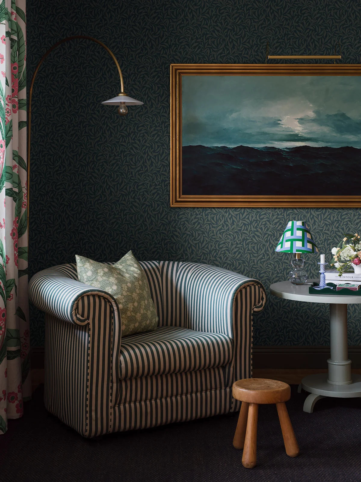 Tapeta s rostlinným motivem VINTERGRONA modrá se zelenou