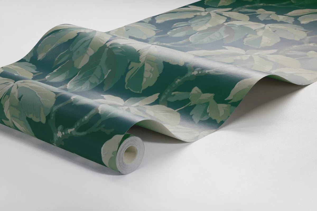 Tapeta s rostlinným motivem listů KASTANJI tmavě zelená