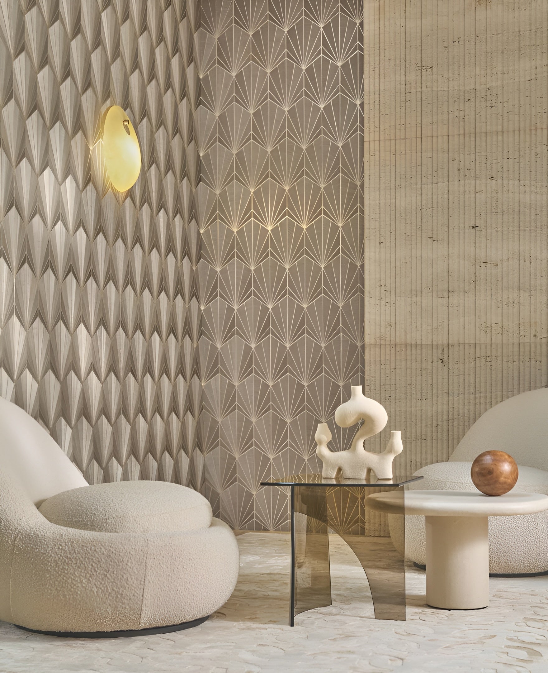 Natural metallic structural wallpaper art deco MAJESTÉ - NOIR DE LUNE PLATINE dark platinum