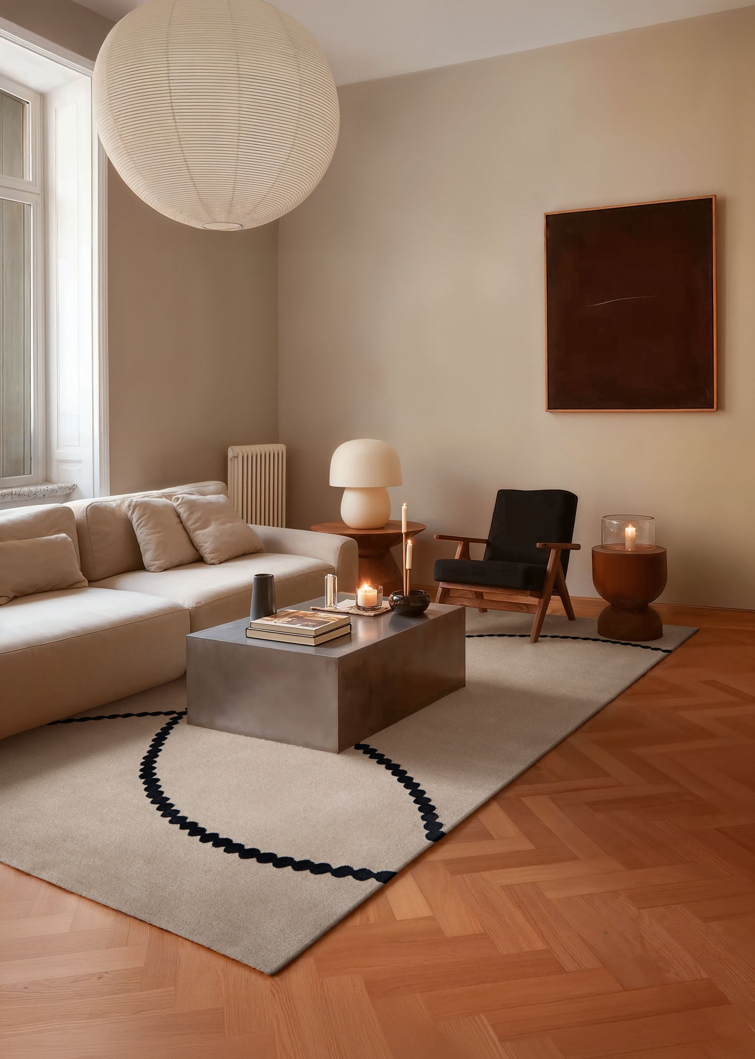 Dywan LUNA beżowy z czarnym wzorem