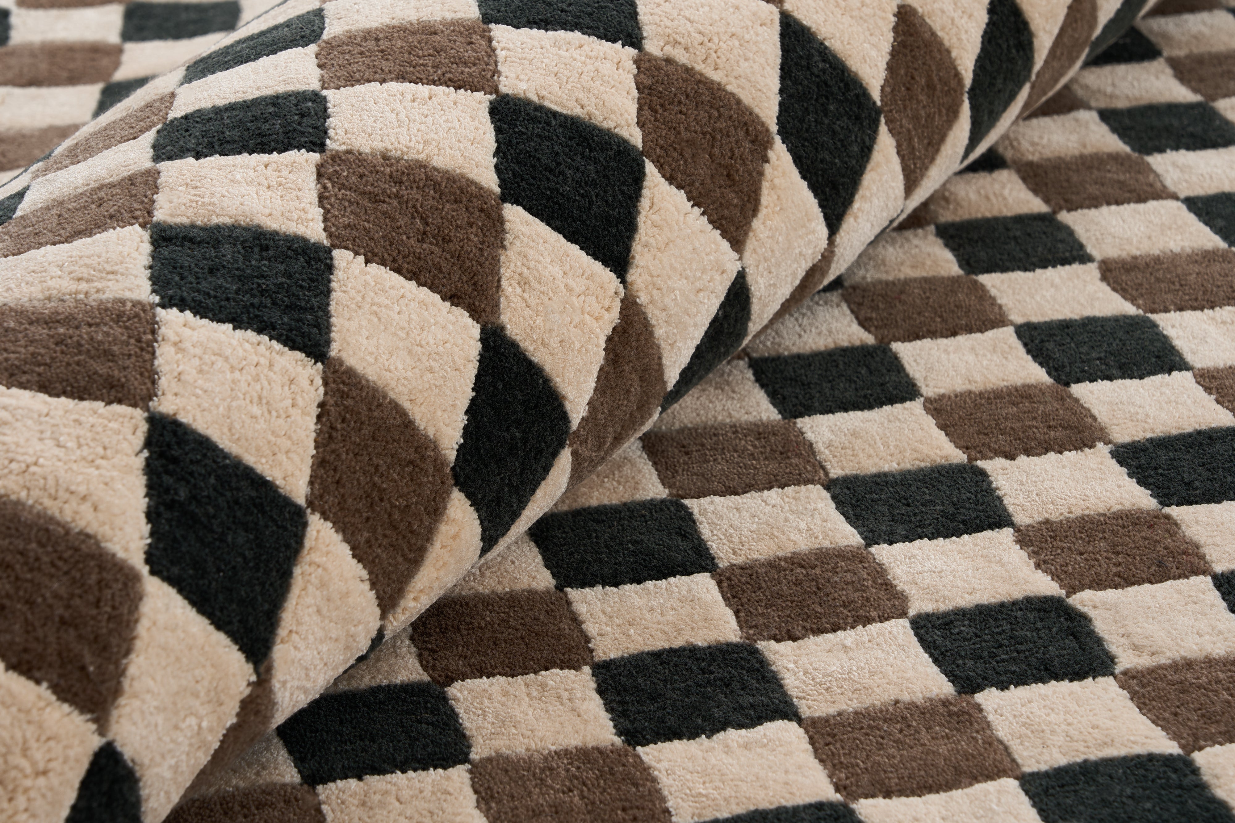 Koberec FLICKER tmavě zelený s béžovou a hnědou