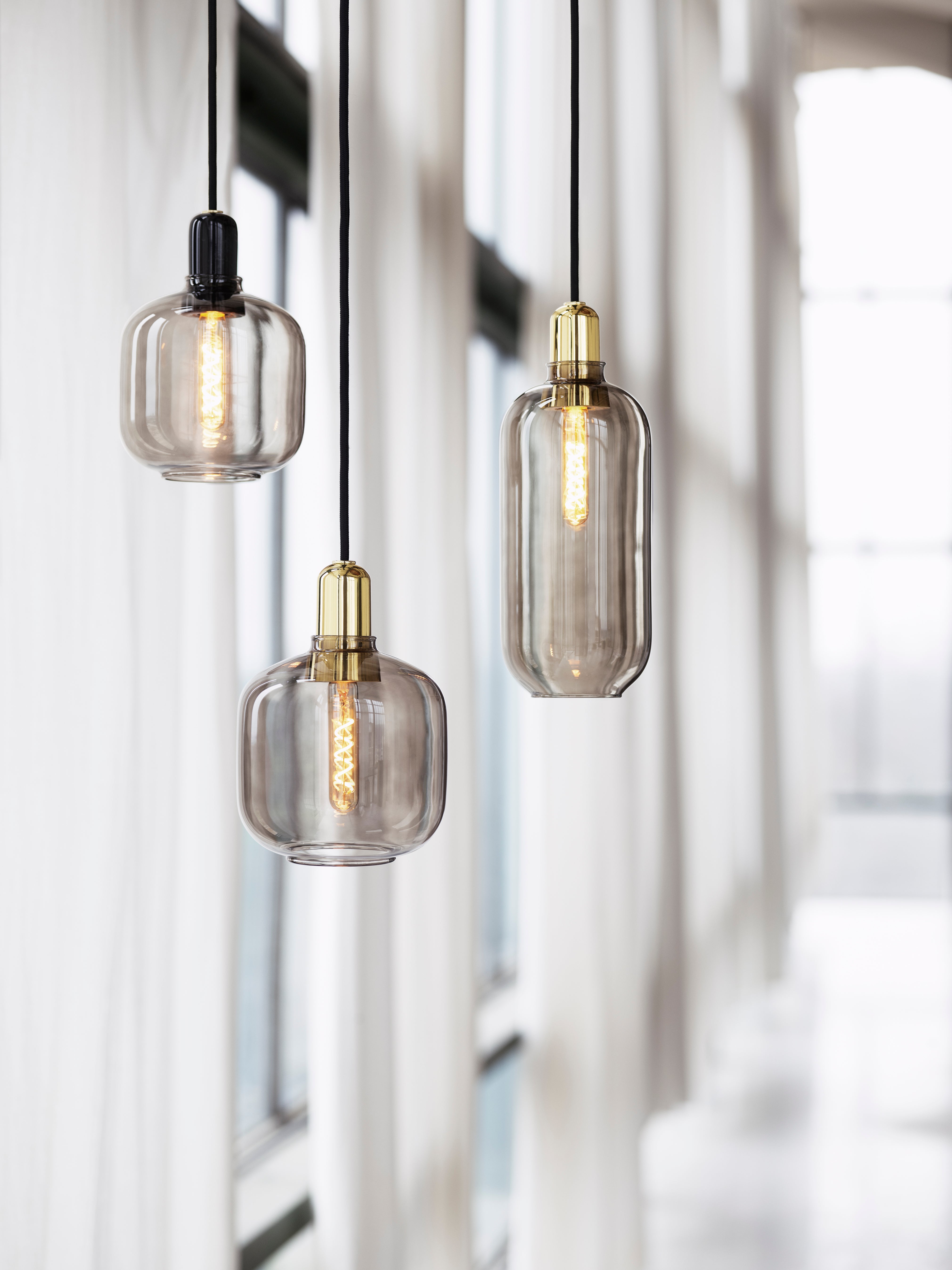 AMP LARGE pendant lamp in smoked glass with a gold finish