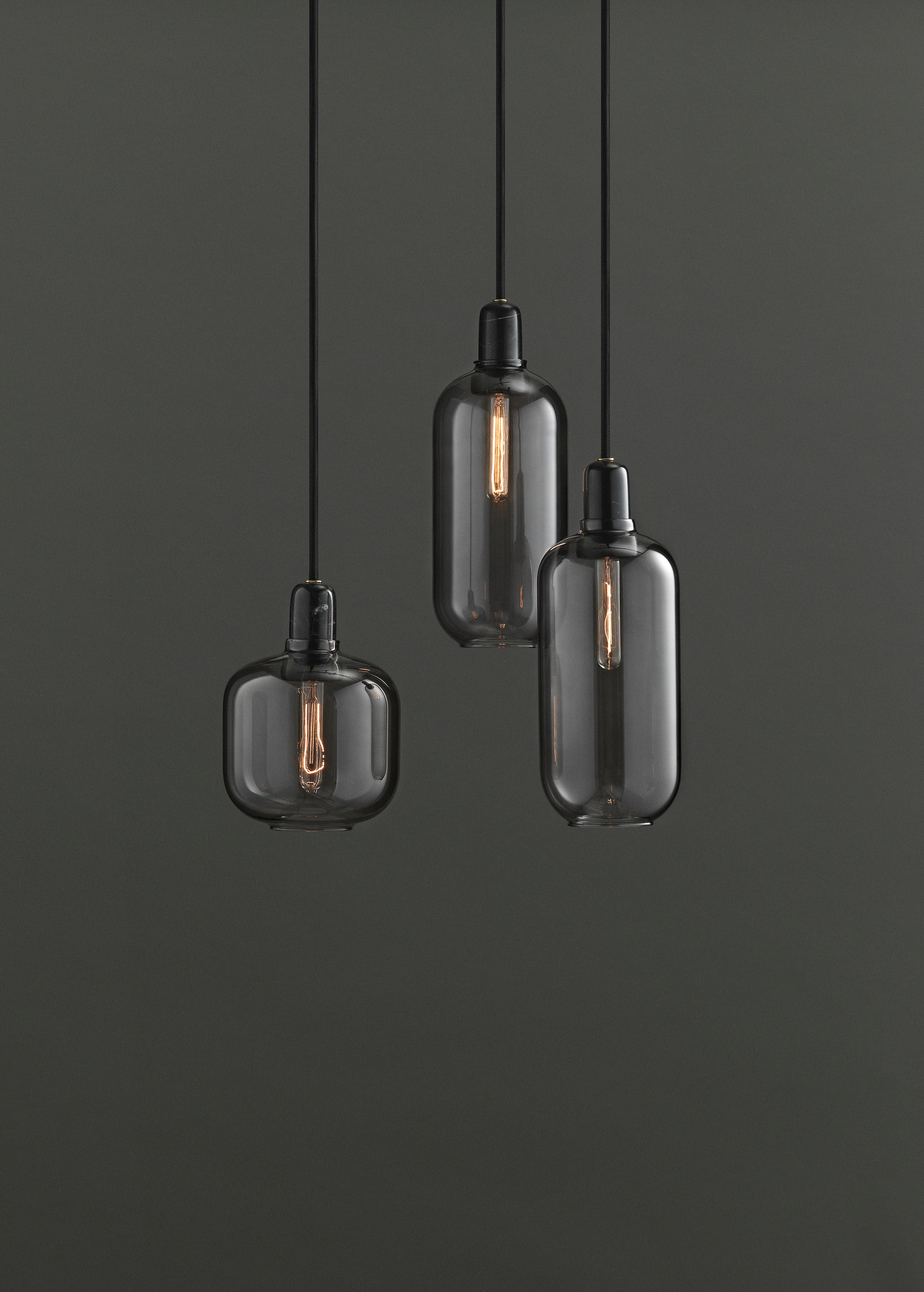 AMP LARGE pendant lamp with smoked glass and black marble