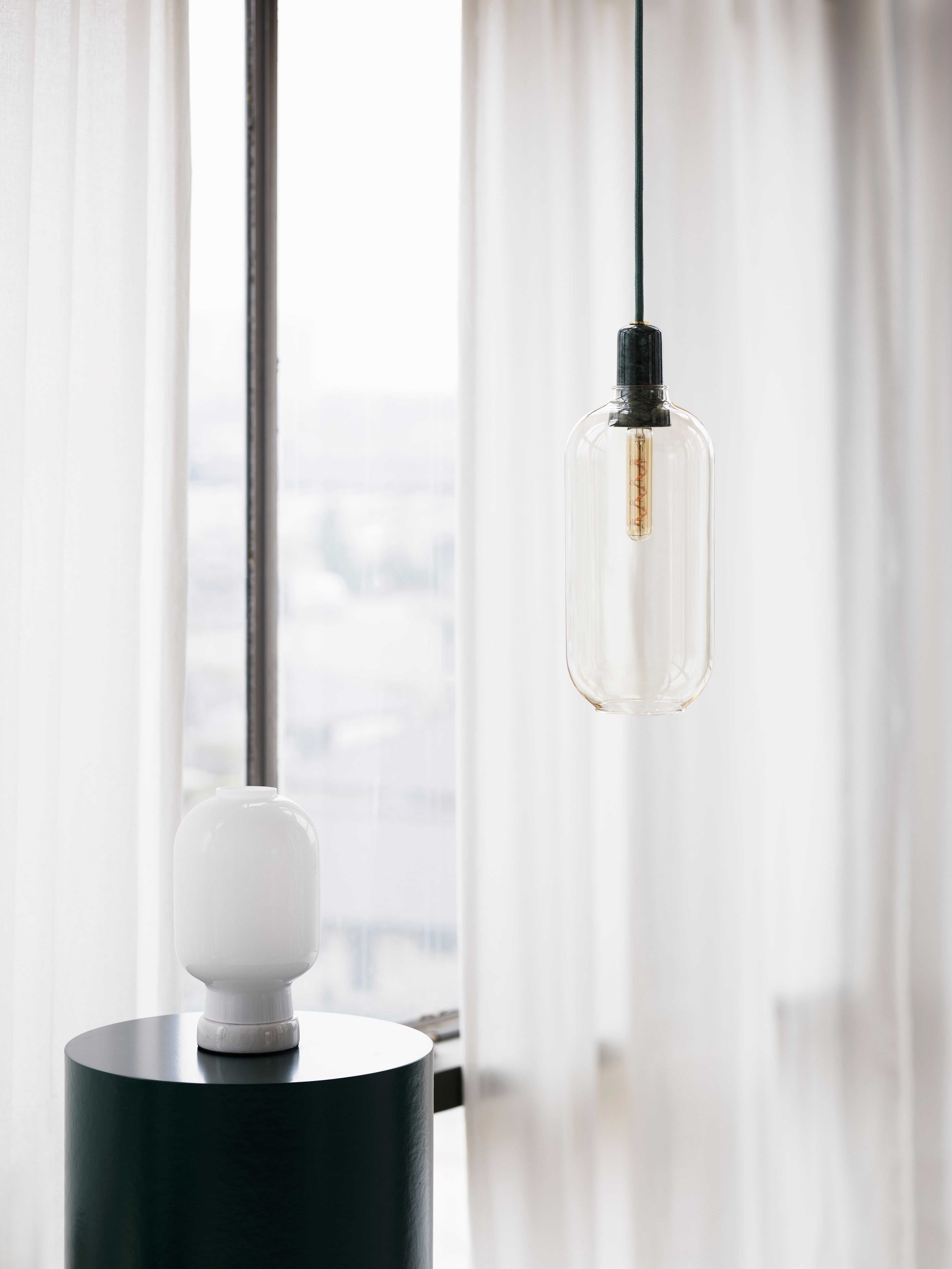 AMP table lamp white glass with white marble