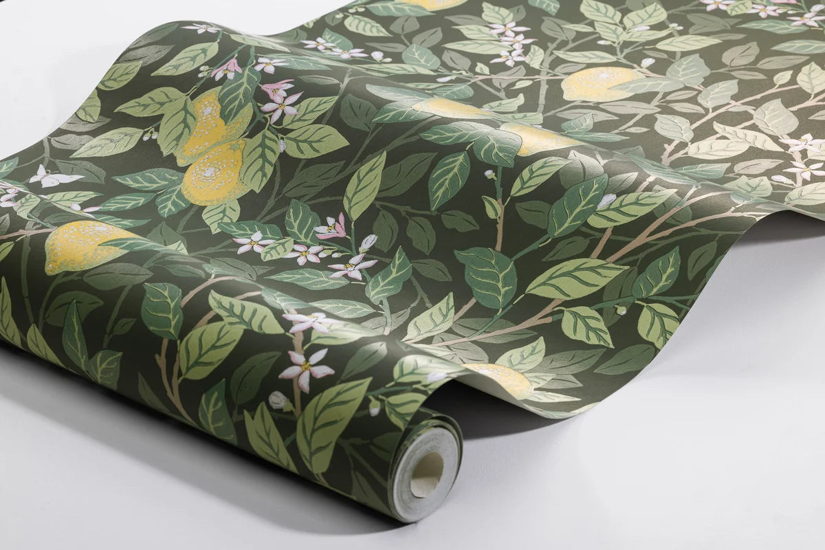 Papírová flizelinová tapeta s rostlinným vzorem CITRONTRÄD zelená se žlutou