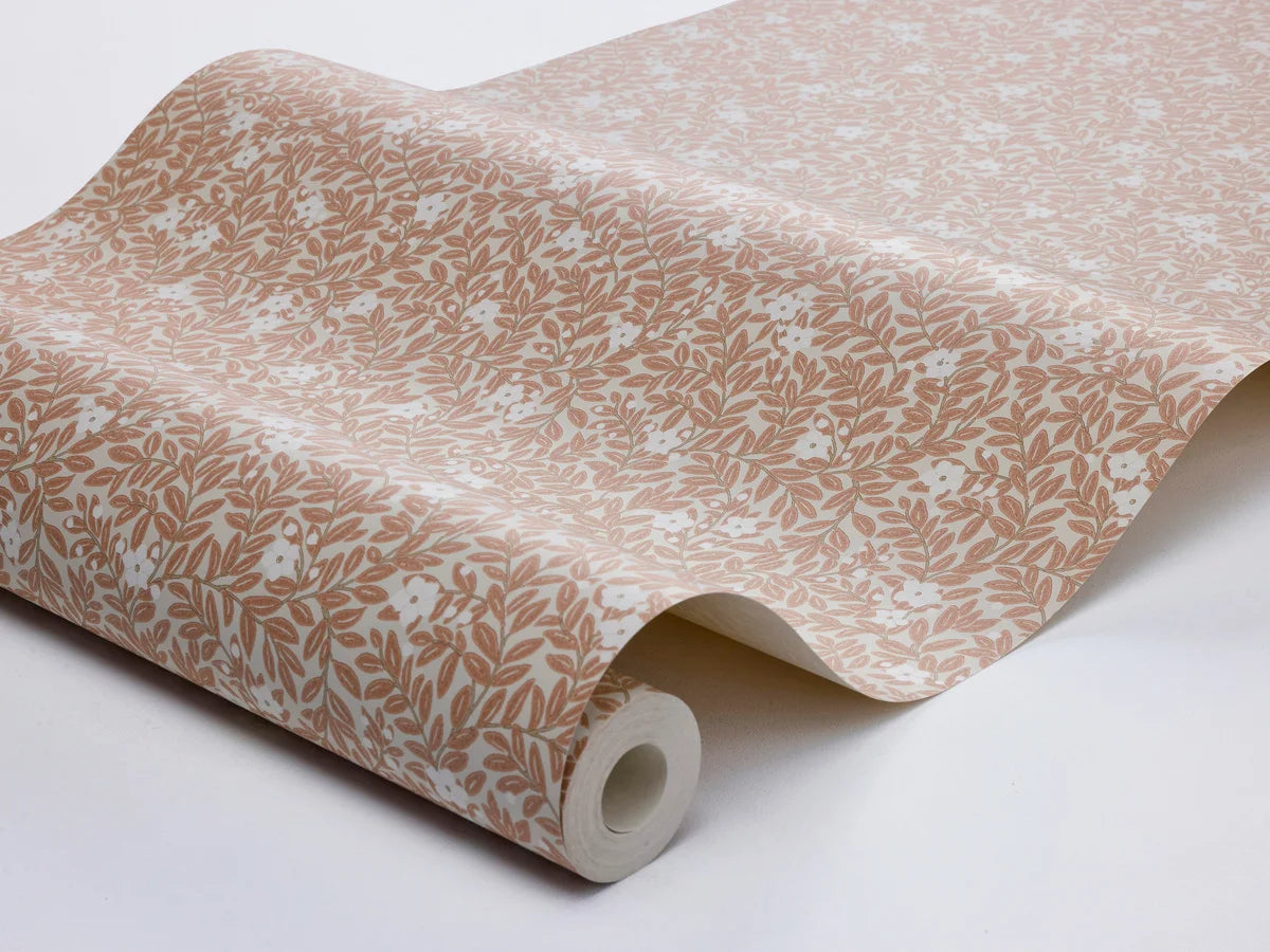Pink and White MYRTEN Floral and Leaf Pattern Wallpaper