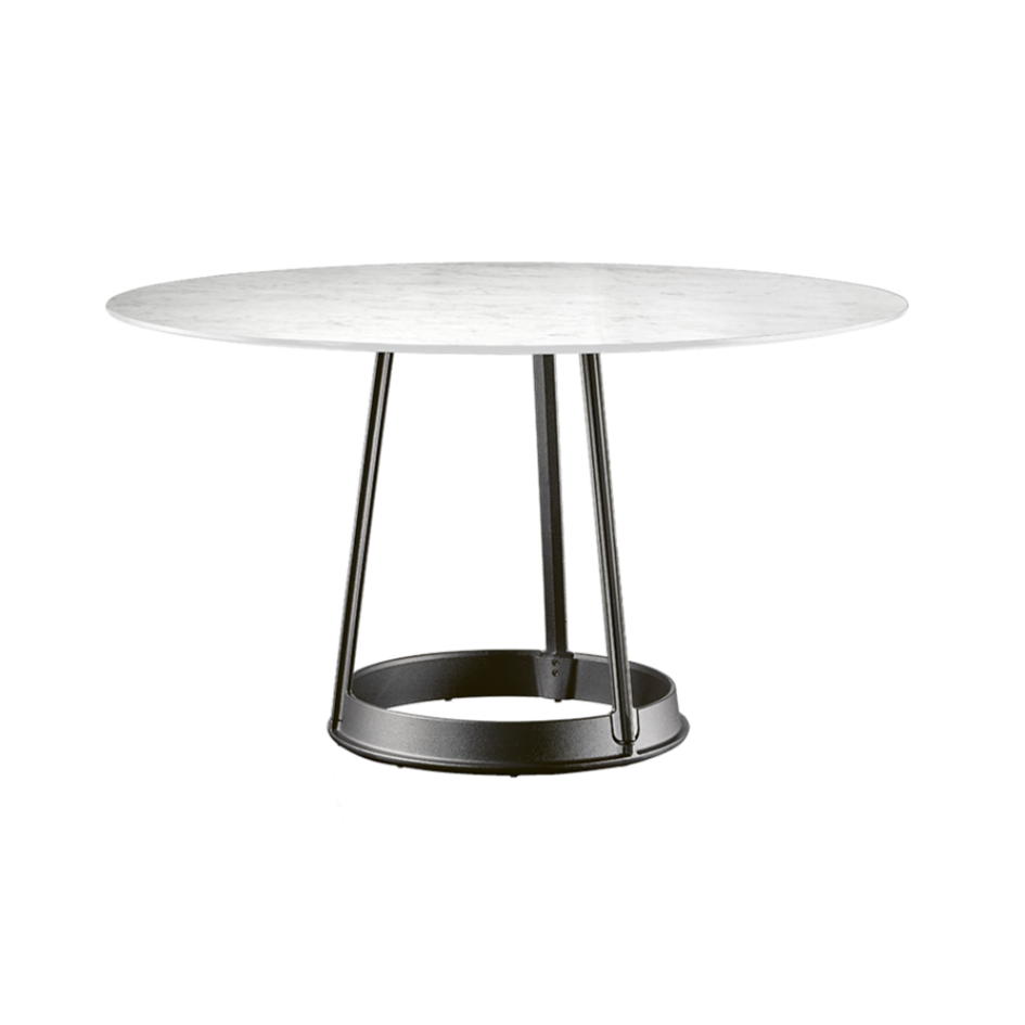 Round table BRUT white marble with black base