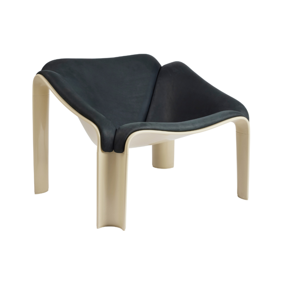 F300 Armchair in Navy Leather with Cream Base