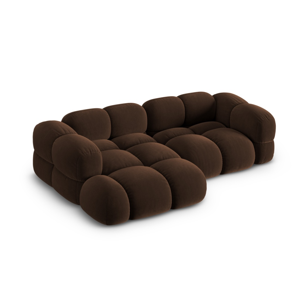 Left-facing 3-seater velvet corner sofa LORETTO chocolate
