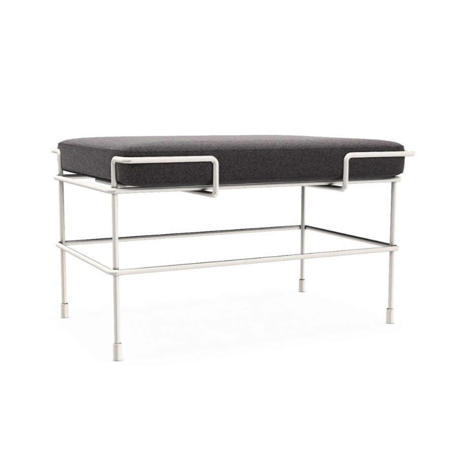 TRAFFIC upholstered pouf with a white steel base