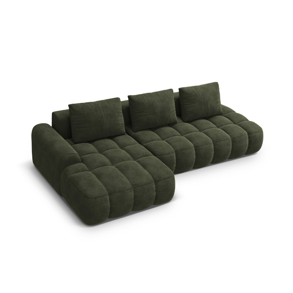 Left-facing velvet corner sofa bed for 3 people LINZ green