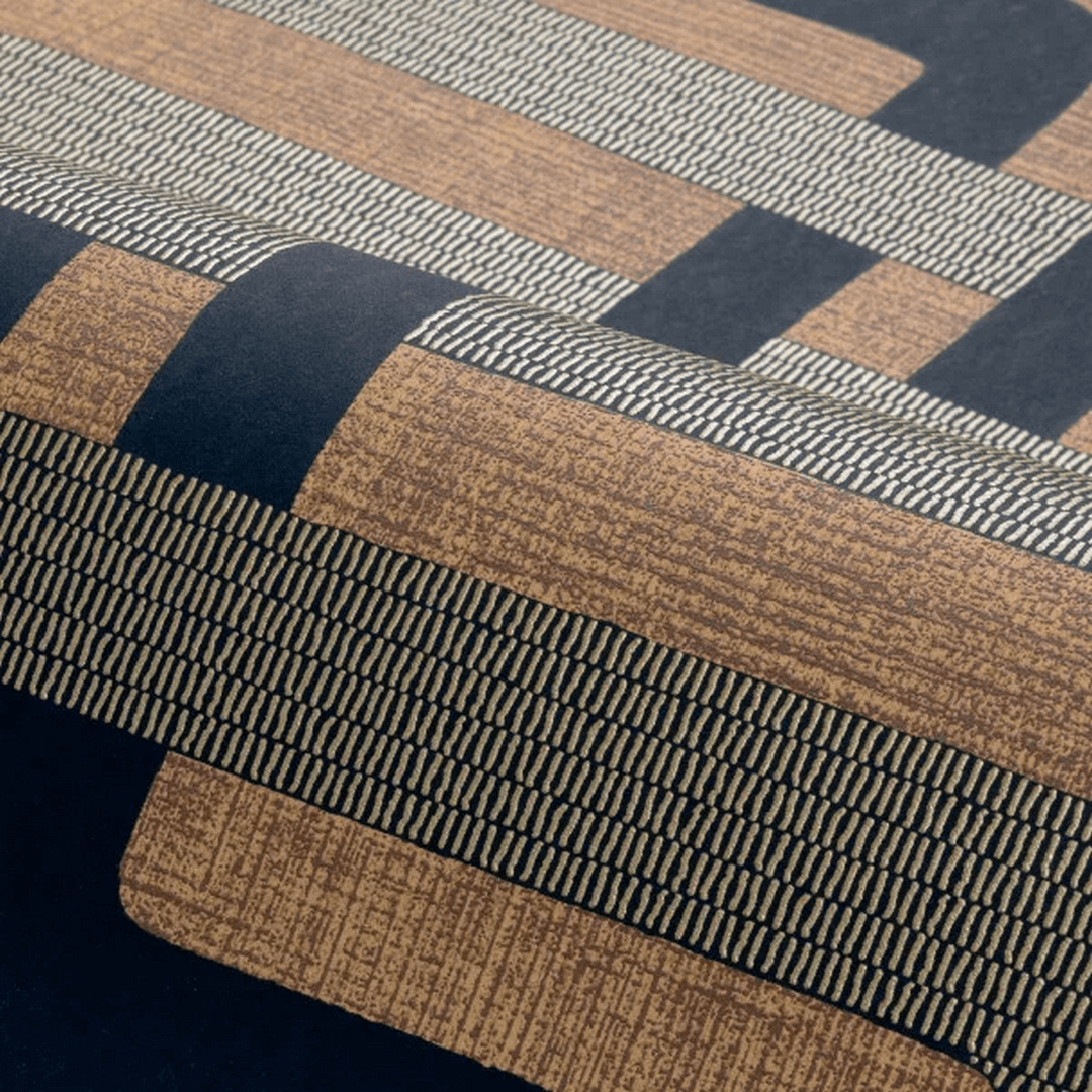 Structural wallpaper with geometric pattern MATJARA - NOIR/DORÉ brown
