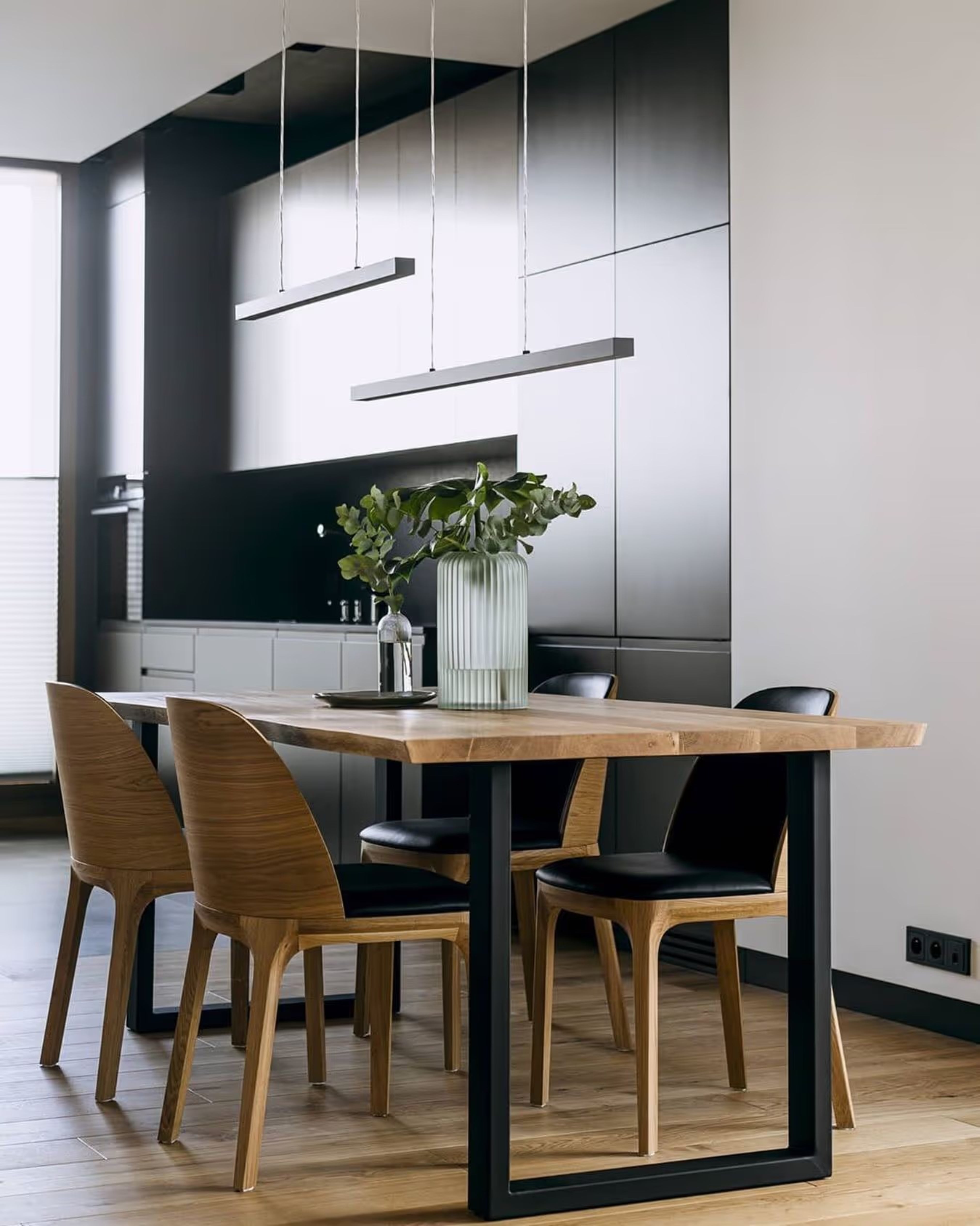 PABLO oak table top with black steel base