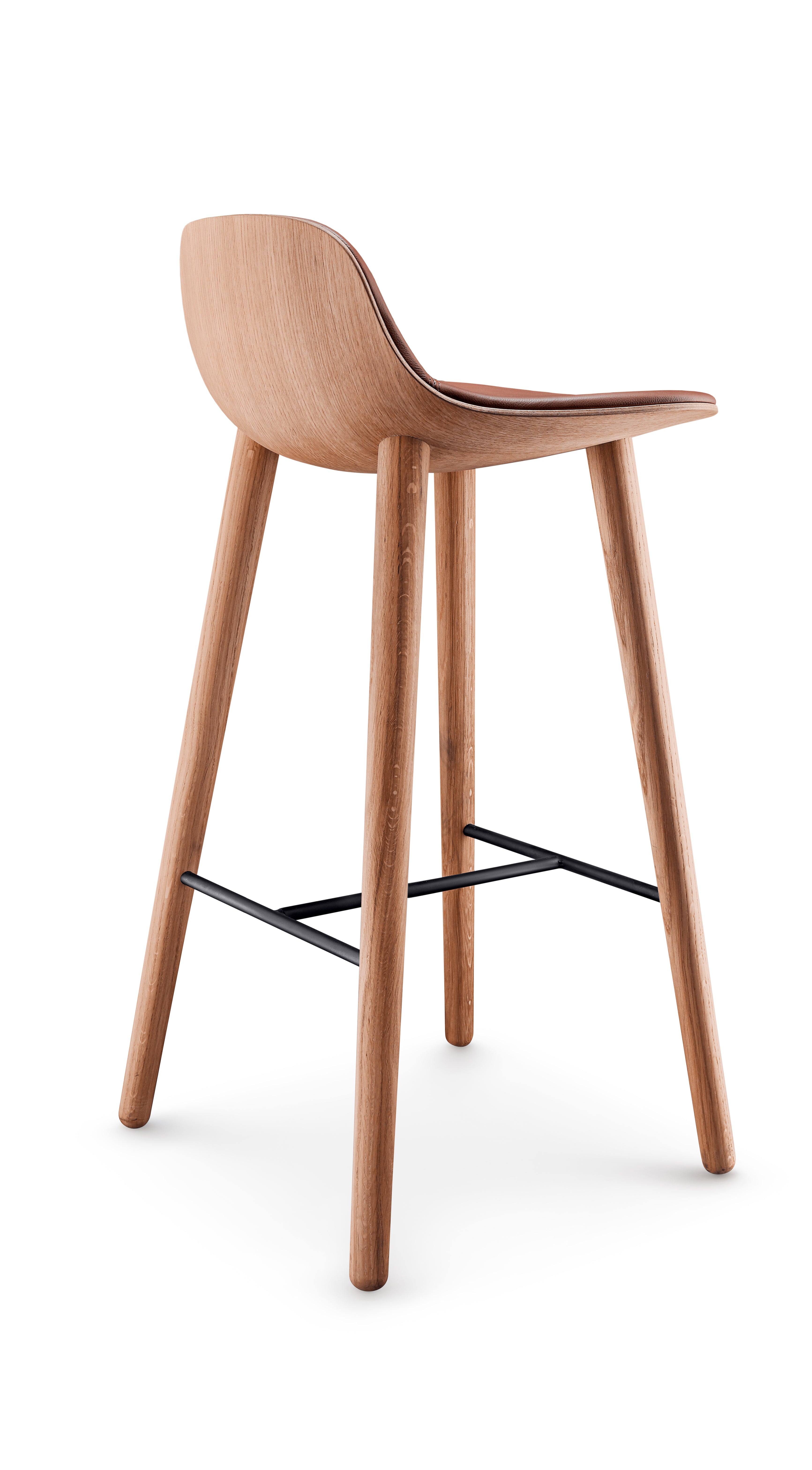 YUUGA stool in brown with a wooden base