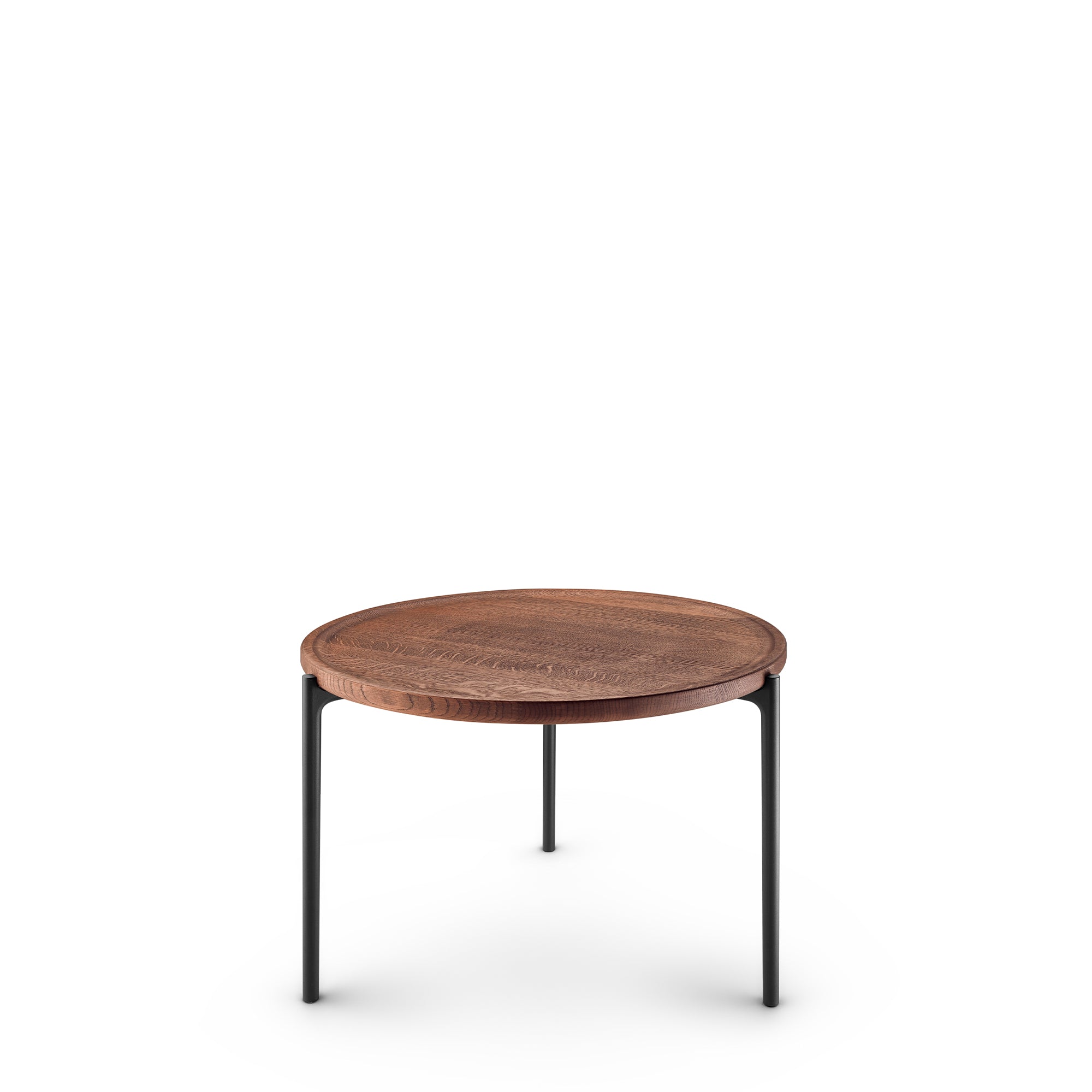 Round Side Table SAVOYE Brown Oak with Black Base