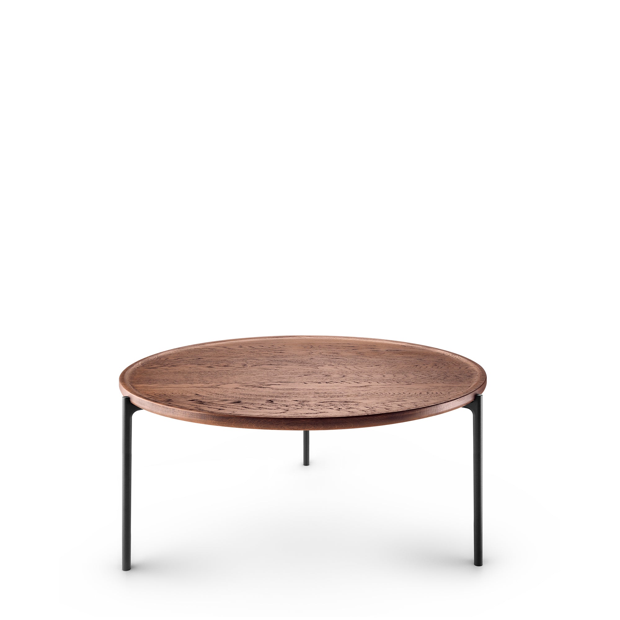 Round Side Table SAVOYE Brown Oak with Black Base