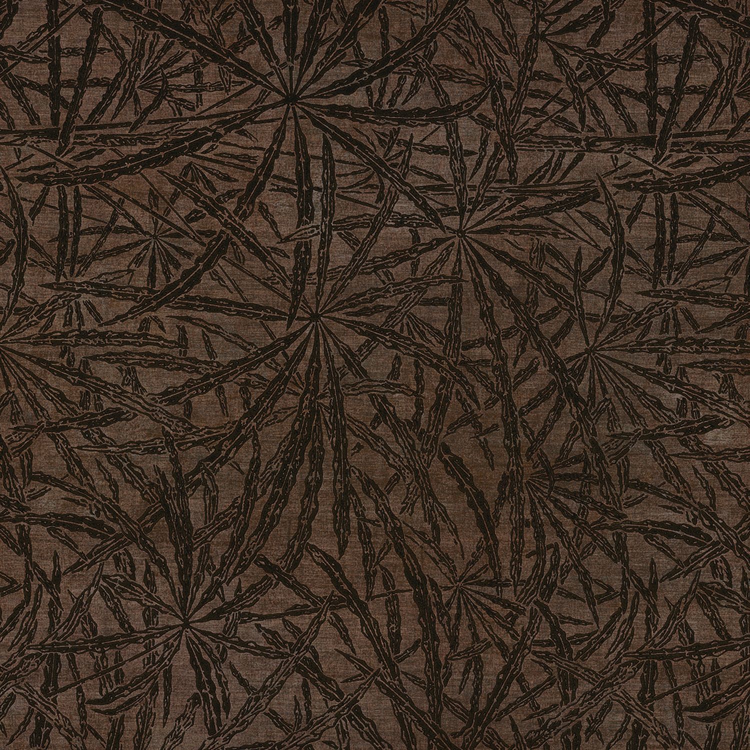 Structural wallpaper with a palm leaf plant motif PALMYRE - CAMEL dark brown