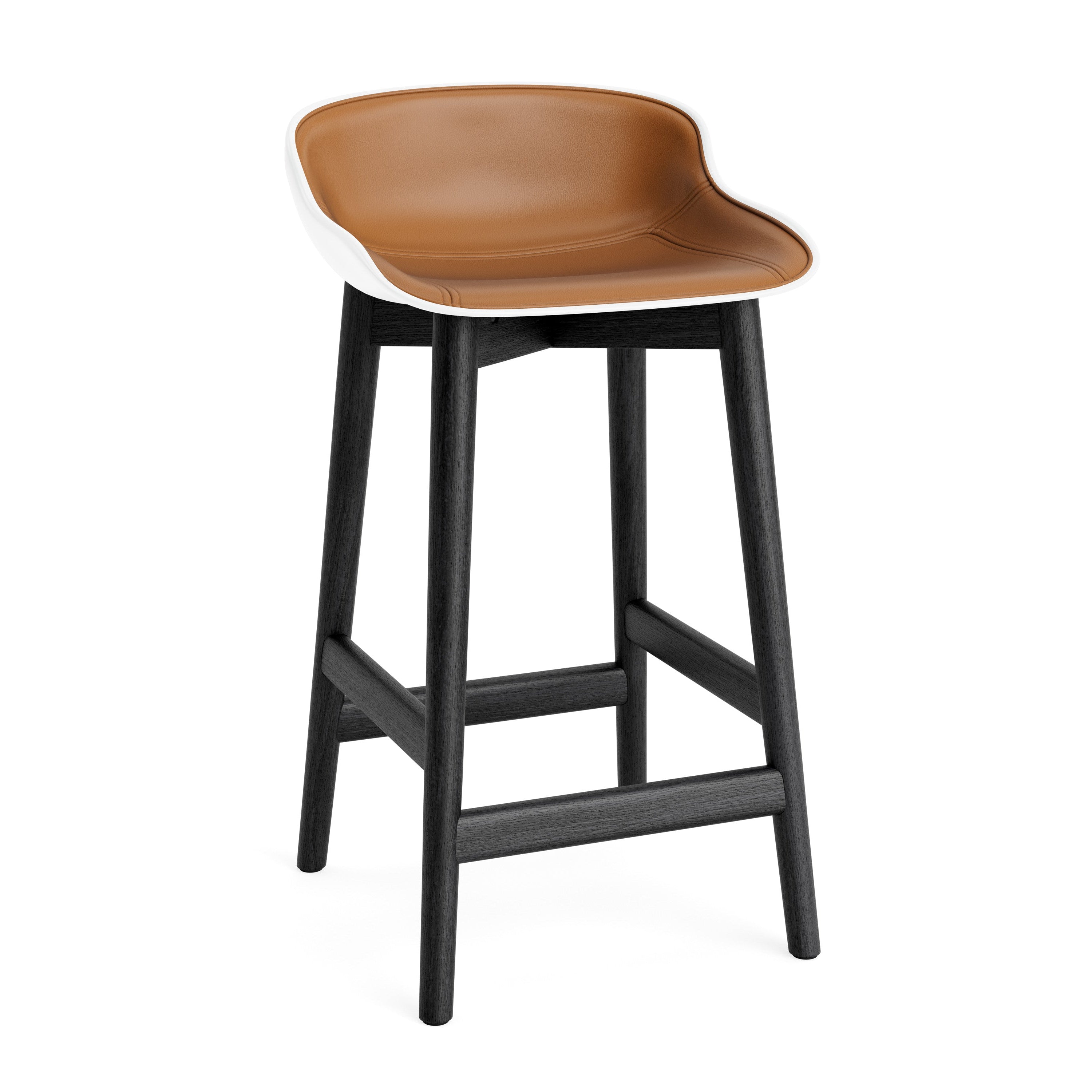 Čalouněné barové křeslo HYG bílé s černou dubovou základnou