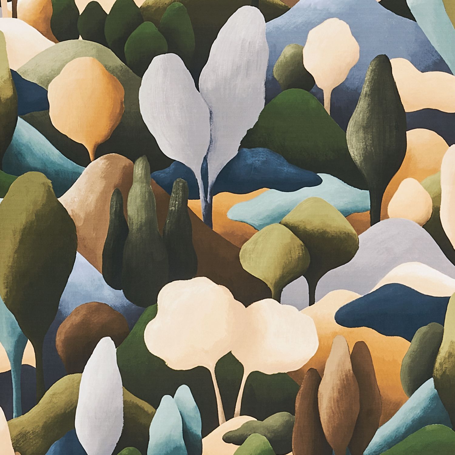 Textilní tapeta s rostlinným motivem ORÉE - KAKI/OCRE khaki s béžovou