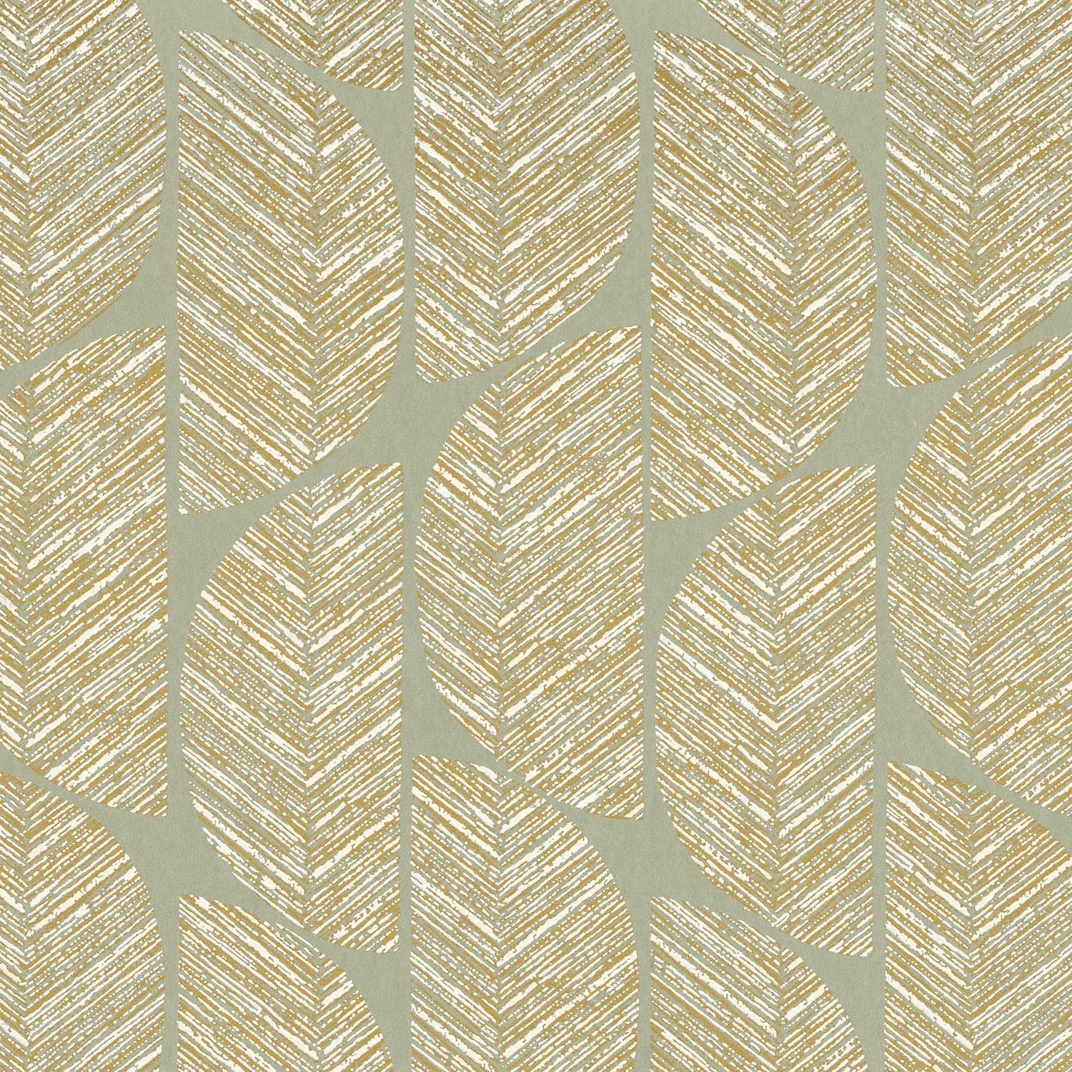 Textured wallpaper with a geometric pattern ABELIA - AMANDE almond green with gold