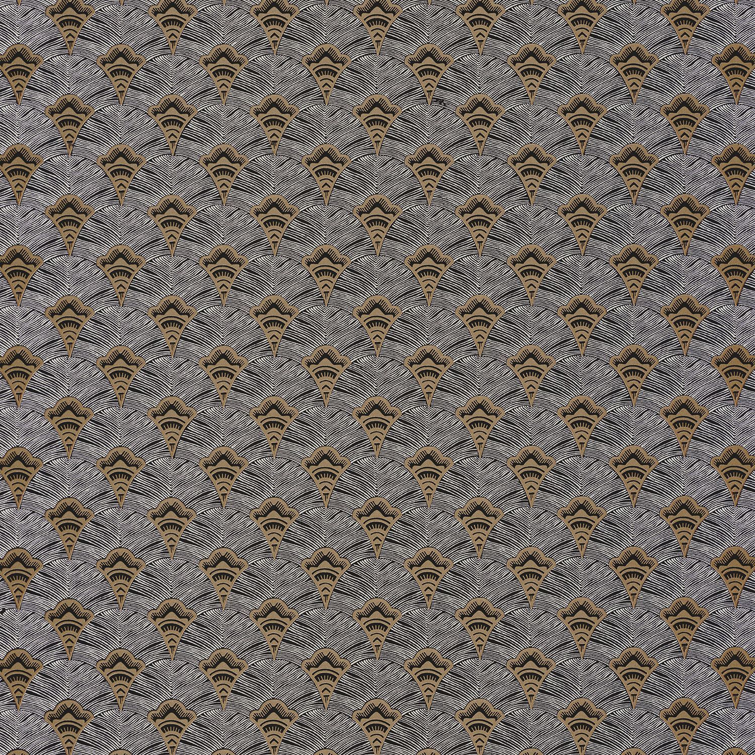 Structural wallpaper with an abstract fan pattern ADENIUM - NOIR black with gold