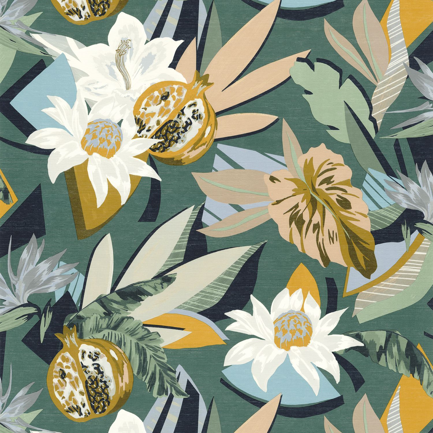 Strukturovaná tapeta s rostlinným motivem SALVADOR - EMERAUDE/MOUTARDE smaragdová s hořčicovou