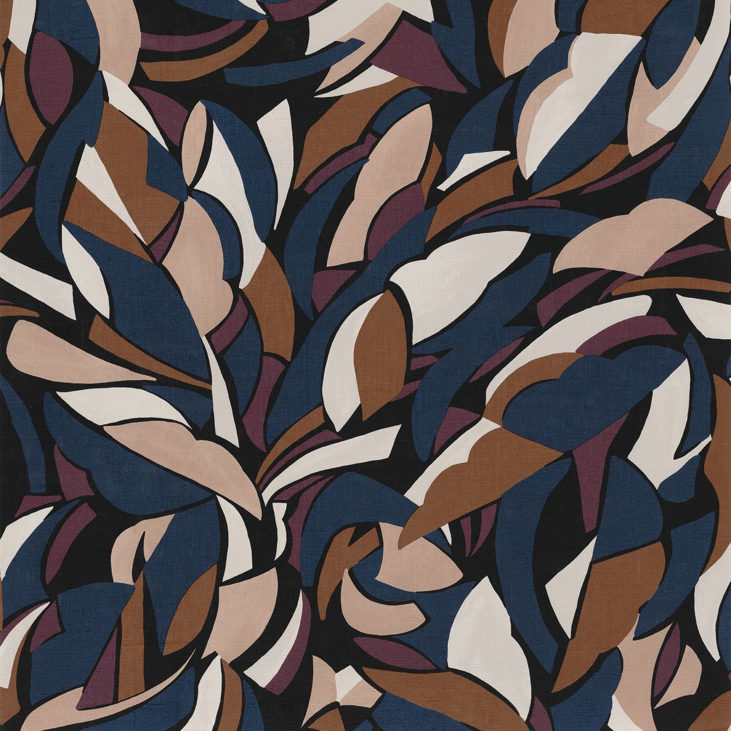 Structural wallpaper with an abstract geometric pattern COLLAGE - NOIR/BLUSH black with navy