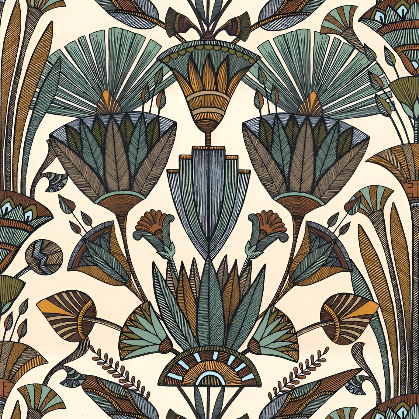 Tapeta s rostlinným motivem DENDERAH - BLANC/MULTICO bílá se zelenou