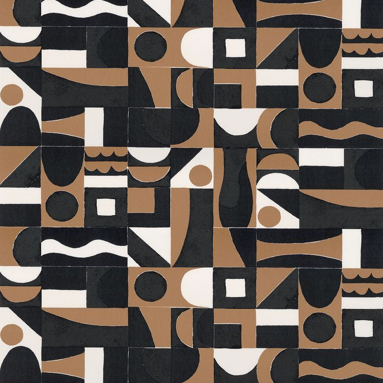 Strukturovaná tapeta s geometrickým vzorem GOURNA - NOIR/MORDORE černá s hnědou