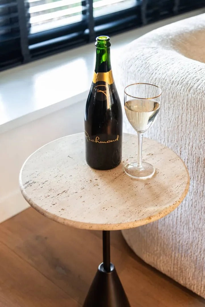 Boční stolek AVALON travertin s hnědou základnou