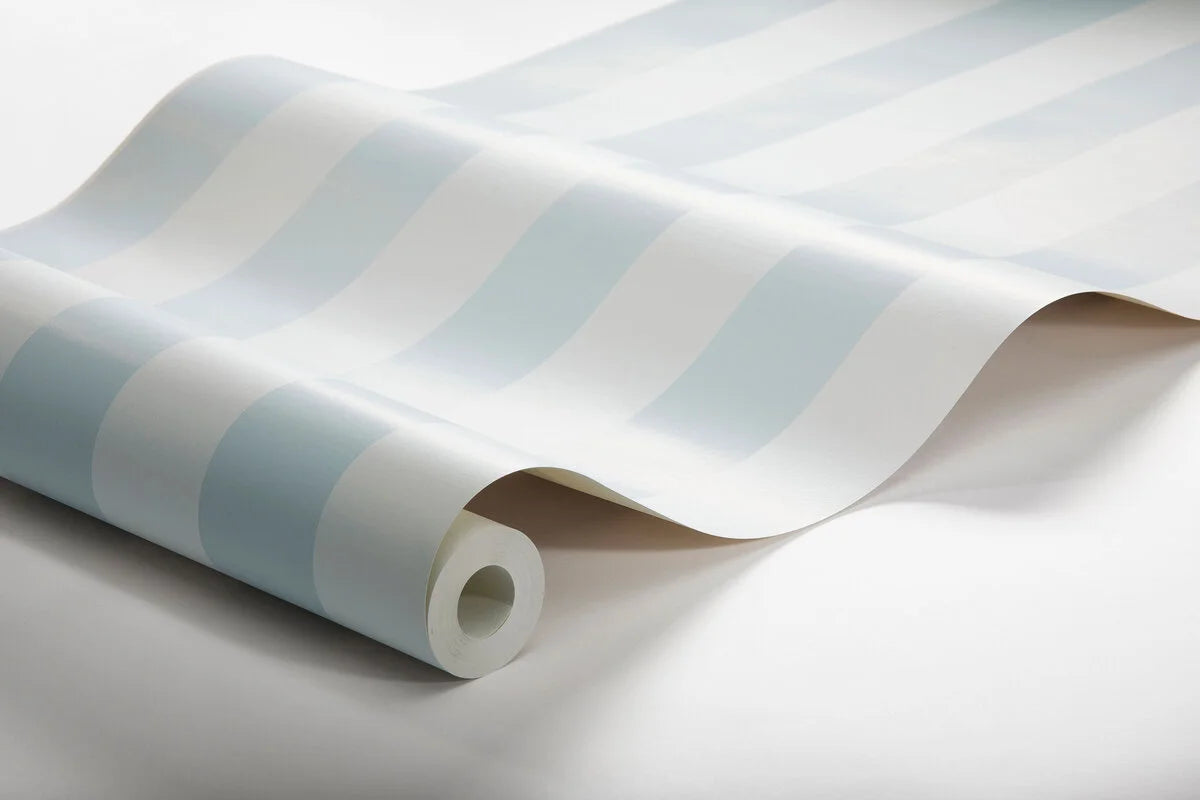 Non-woven paper wallpaper in stripes FALSTERBO STRIPE white with blue