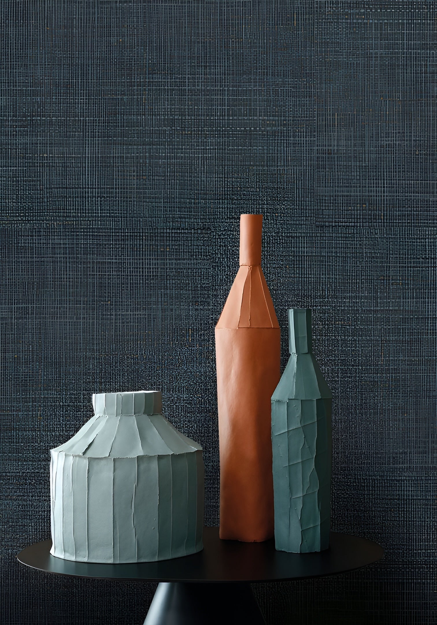 Structural wallpaper imitating canvas CARIOCA - PETROLE navy blue