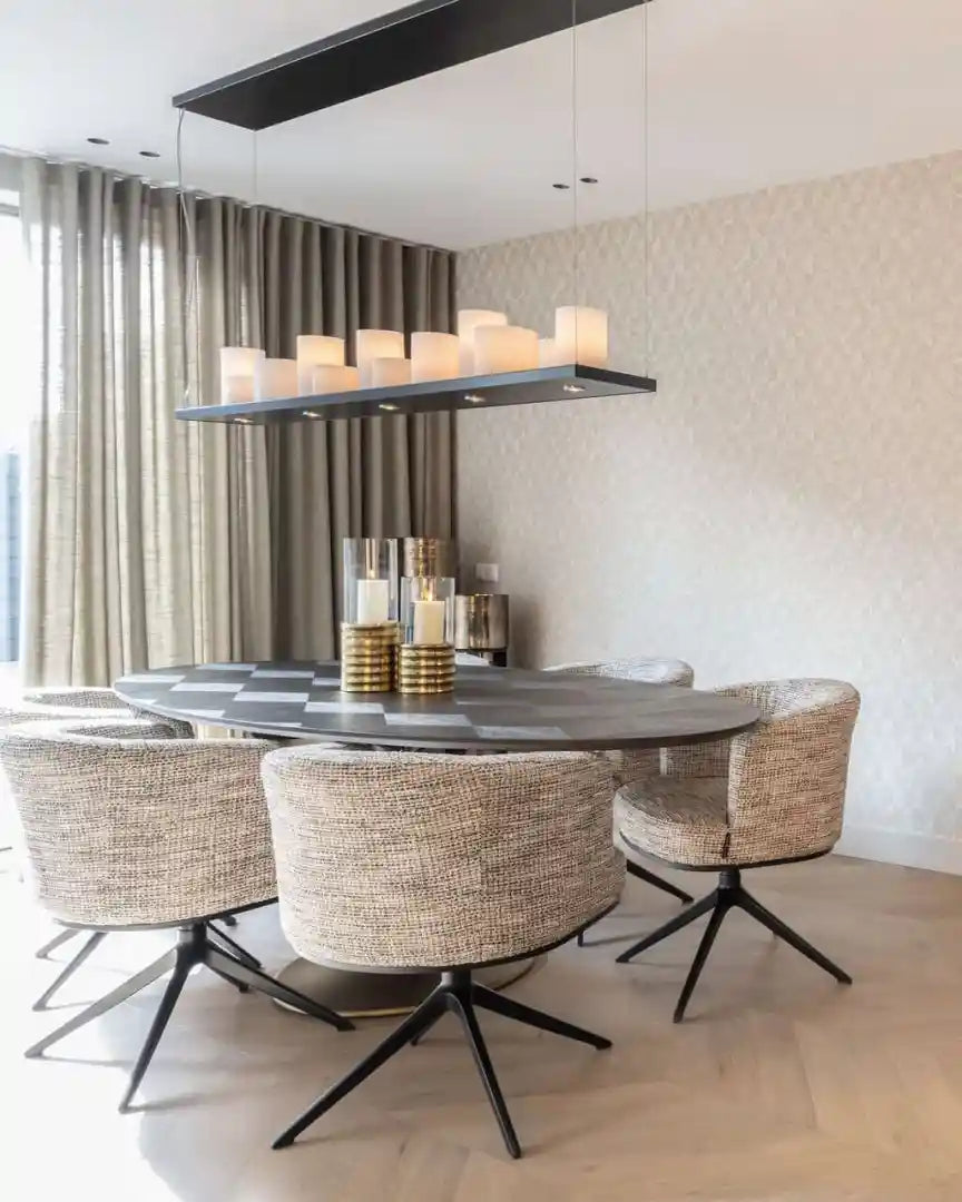 LUXOR brown oval table with a gold base