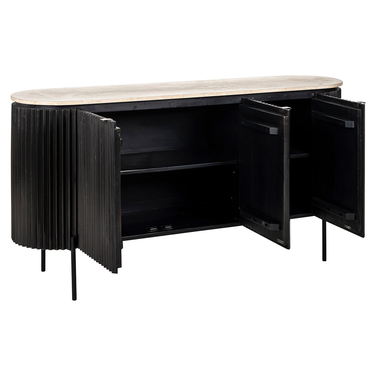 HAMPTON black sideboard with a travertine top