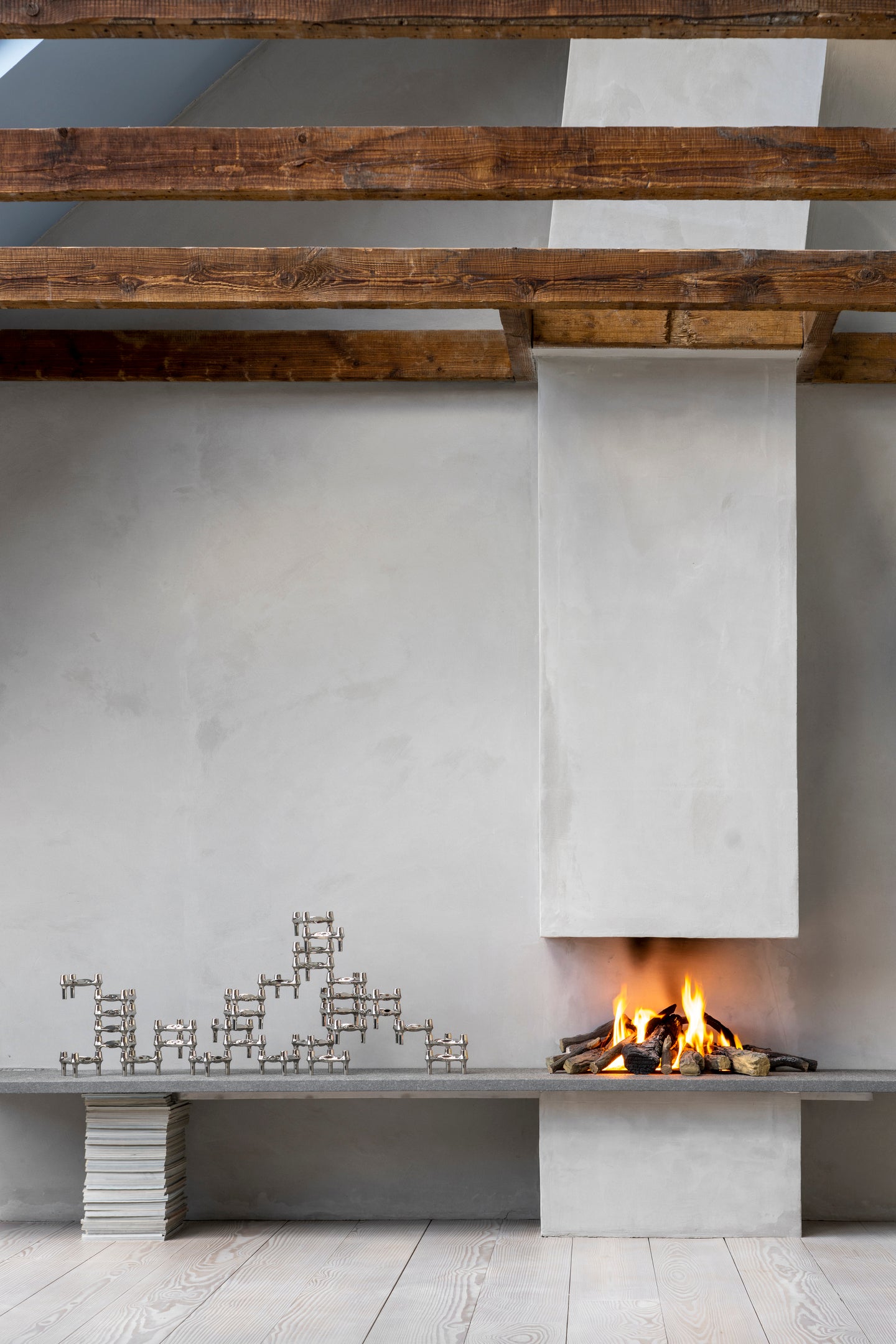 BMF Brushed Chrome Candle Holder Set