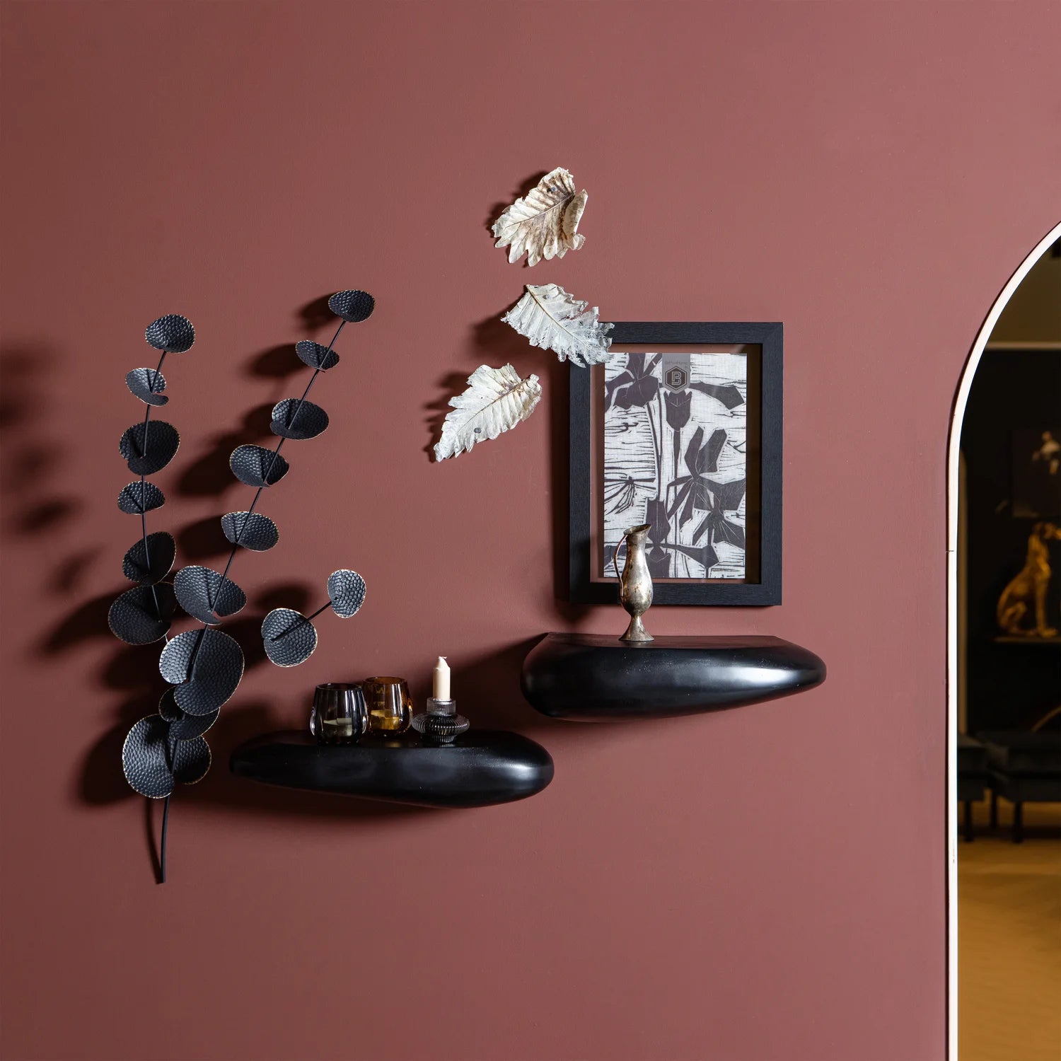 Nástěnná dekorace EUCALYPTUS černý kov