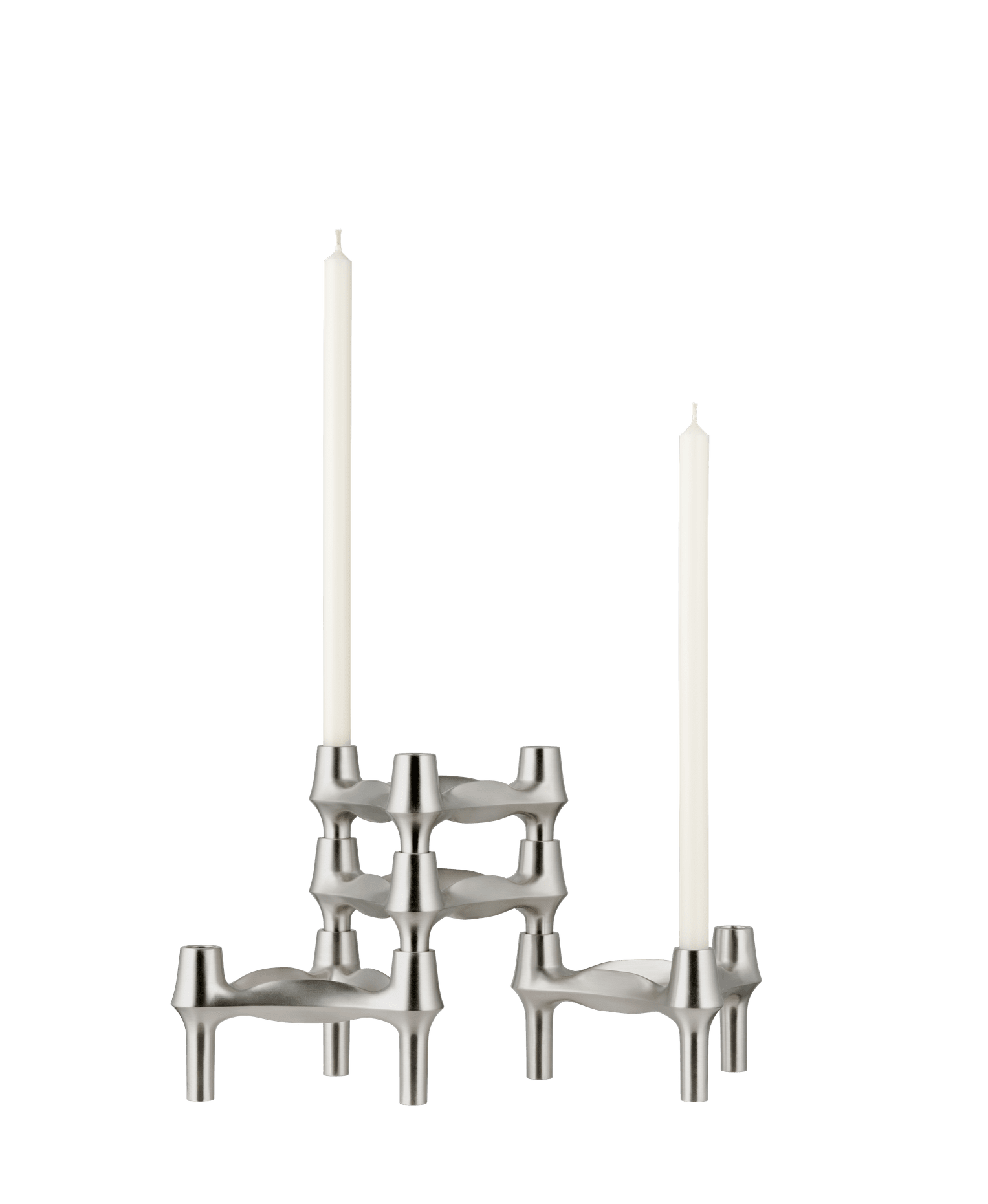 BMF Brushed Chrome Candle Holder Set