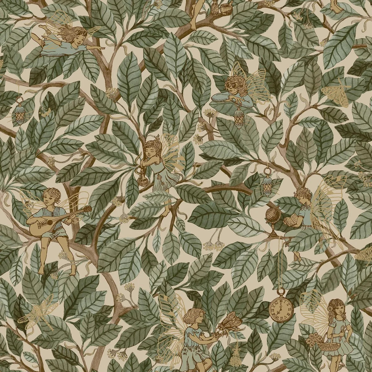 Children's wallpaper with a fairy tale fairy motif FAIRIES green