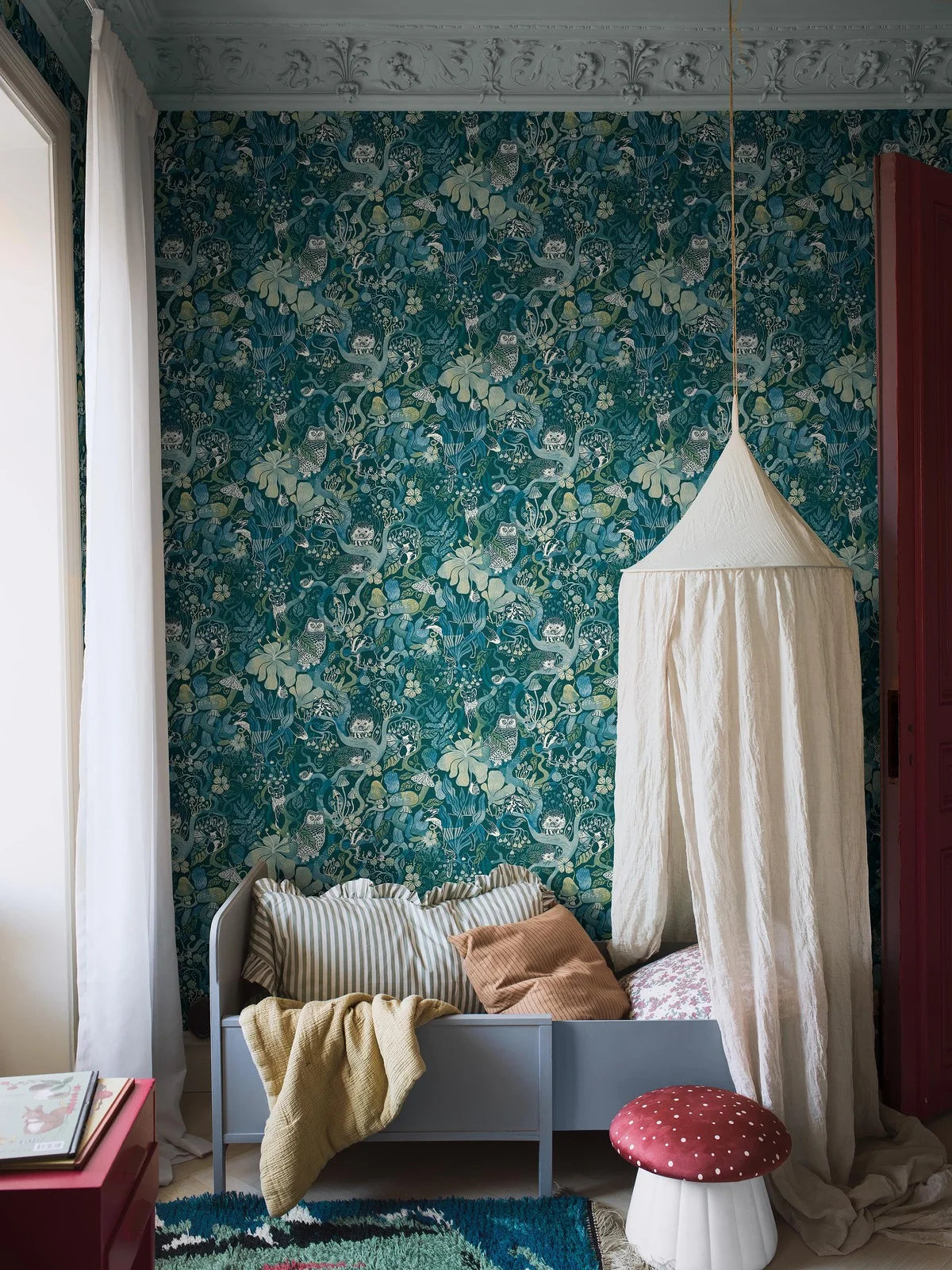 Children's wallpaper with a magical forest theme MAGIC WOODS turquoise