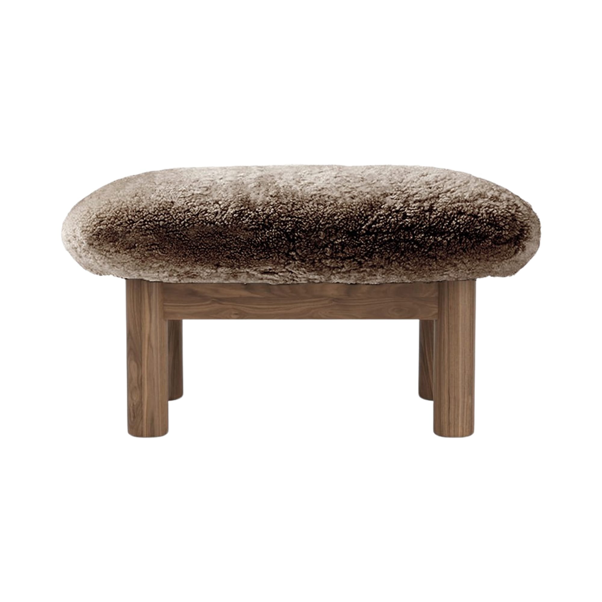 BRASILIA footstool beige sheep leather with walnut base