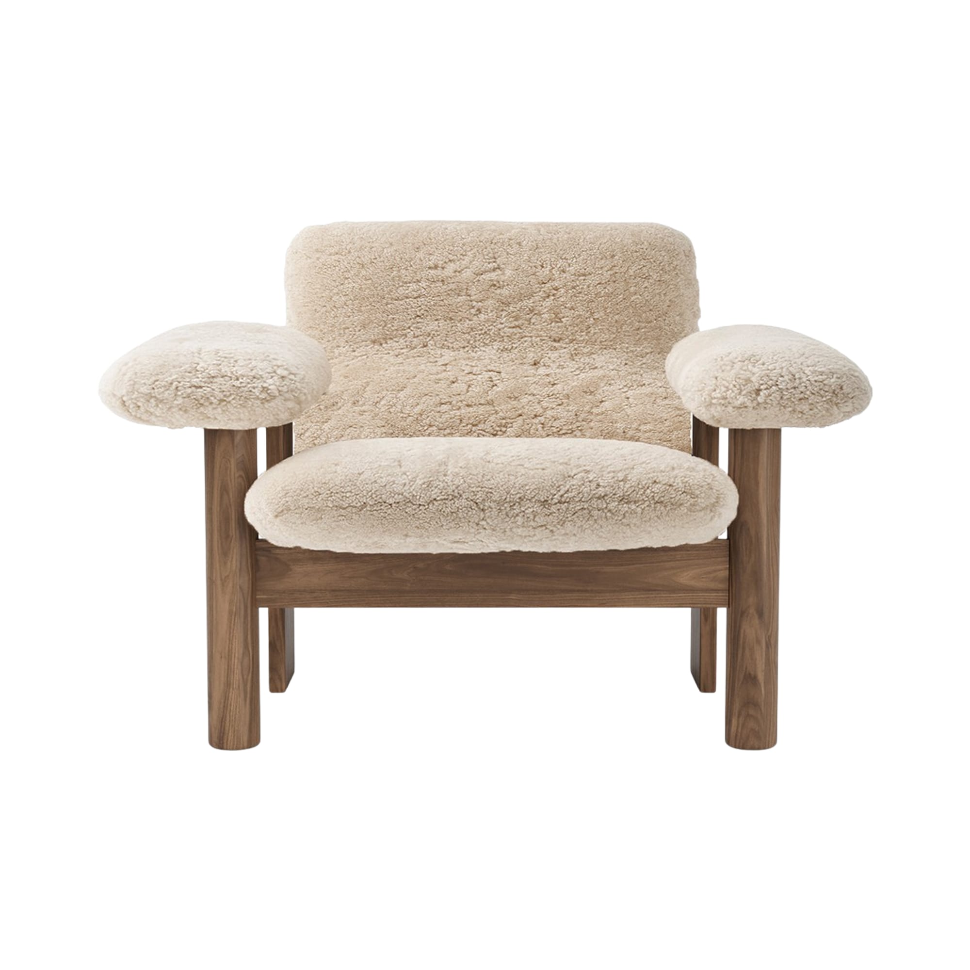 BRASILIA Armchair in Sheepskin with Walnut Base