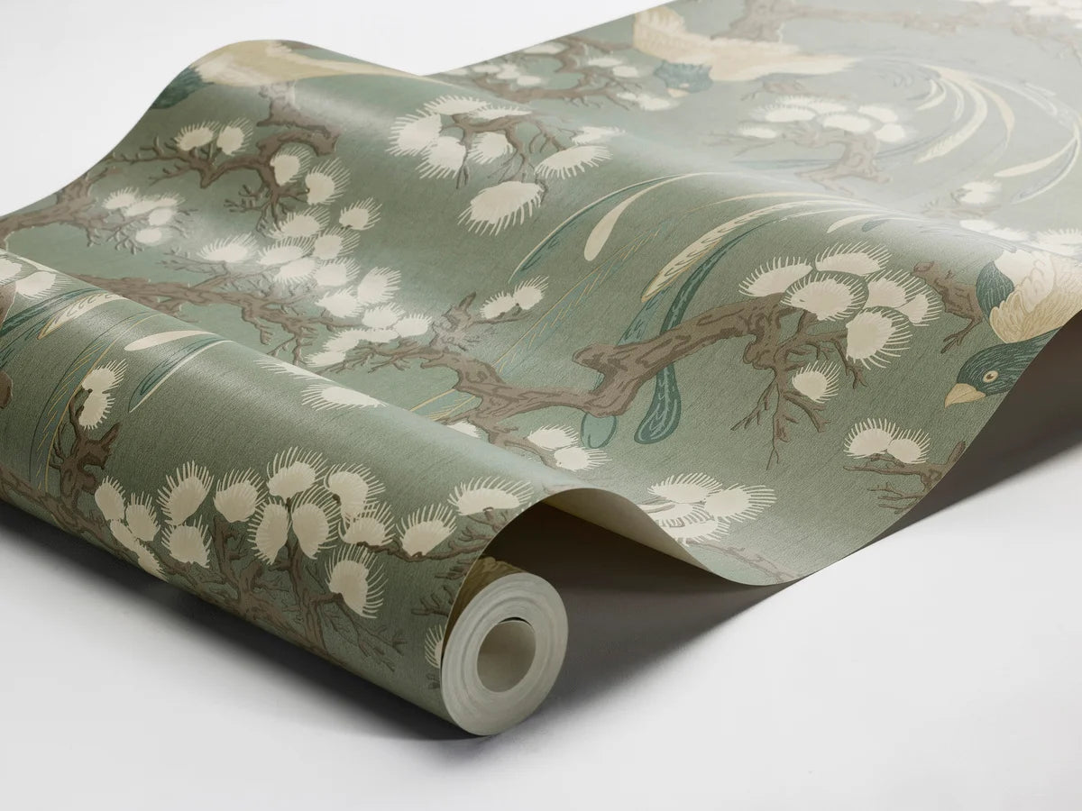 FENIX Green Floral and Animal Motif Wallpaper